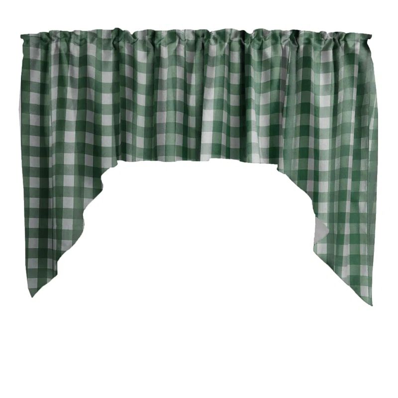Hunter Green Cotton Gingham Checkered Swag Window Valance
