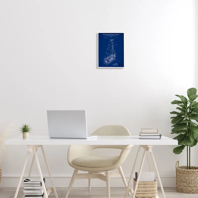 Sailboat Blueprint Print on Canvas with White Frame, 11 x 14