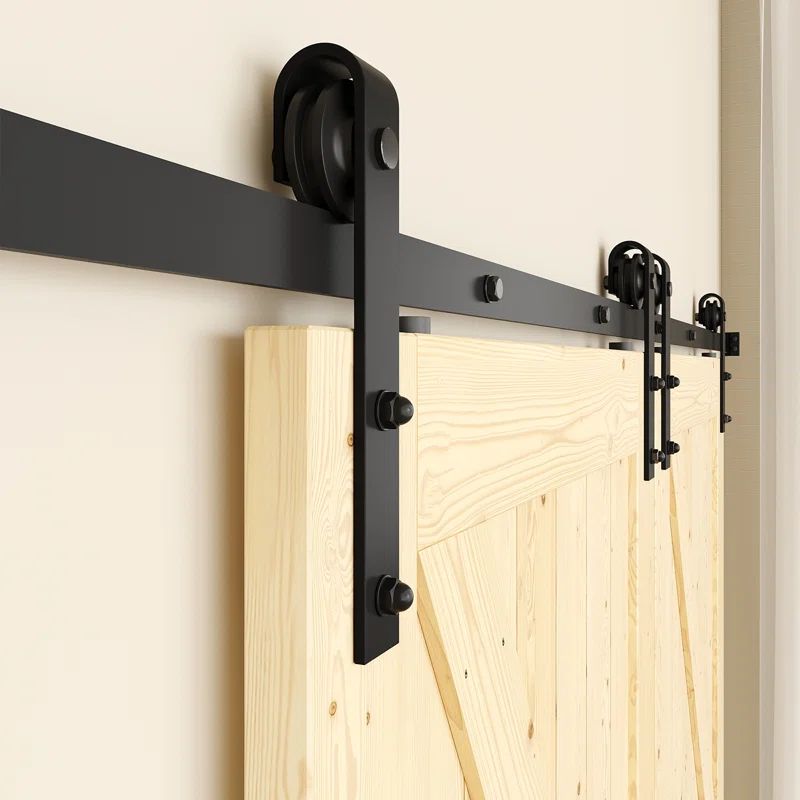 Matte Black Steel Double Bypass Barn Door Hardware Kit