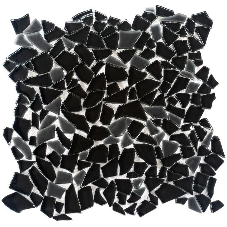 Black Irregular Glass Pebble Mosaic Tile for Walls and Floors