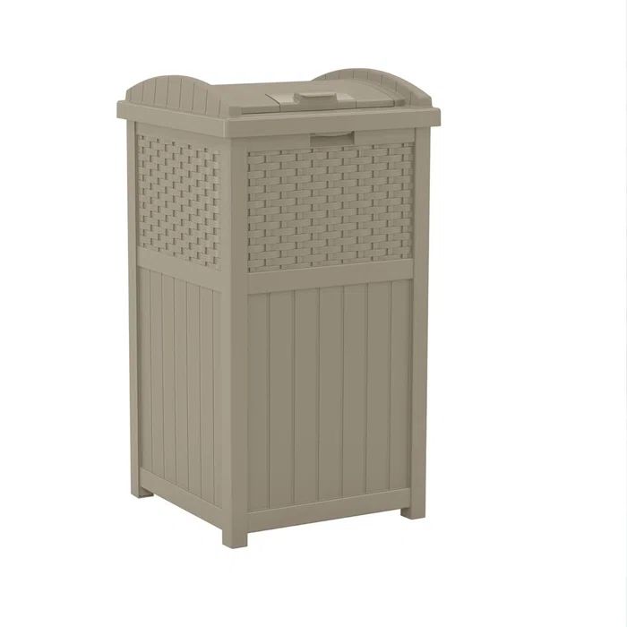 Gray 33 Gallon Resin Outdoor Wicker-Style Trash Can