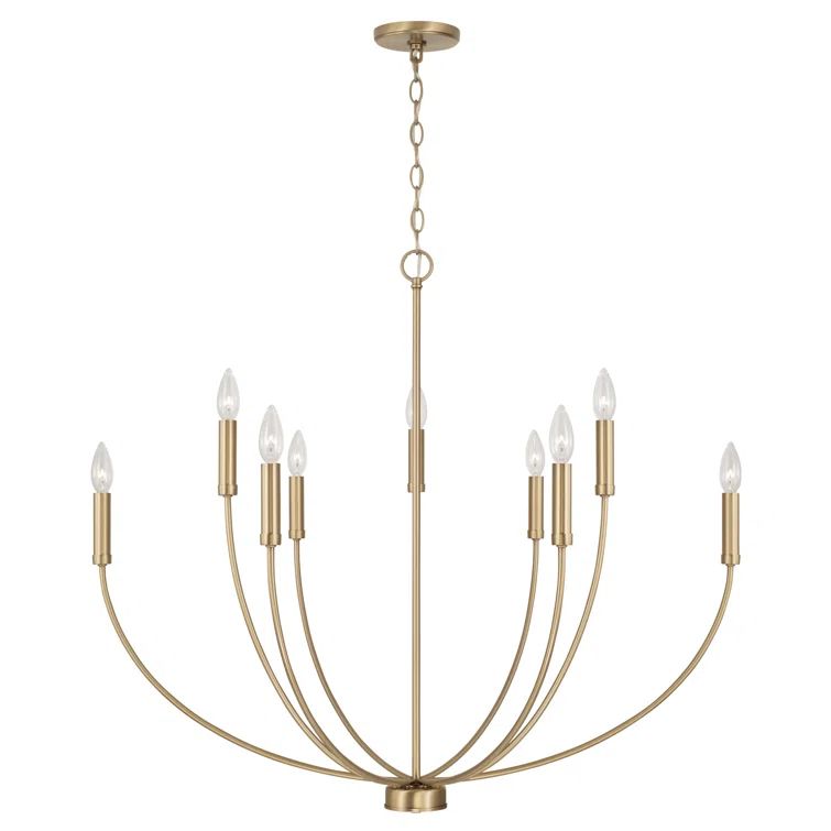 Aged Brass 9-Light Candle Chandelier with Sleek Contours