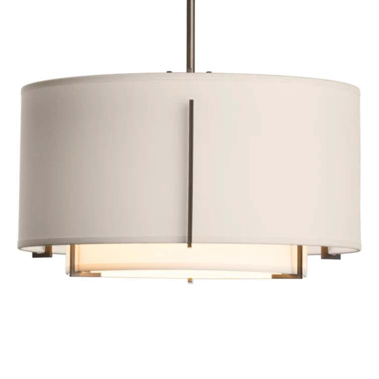 Exos Double Shade Drum Pendant in Dark Smoke with Flax & Natural Anna