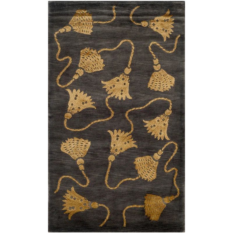 Plum and Gold Geometric Hand-Knotted Wool-Silk Rug 10' x 14'