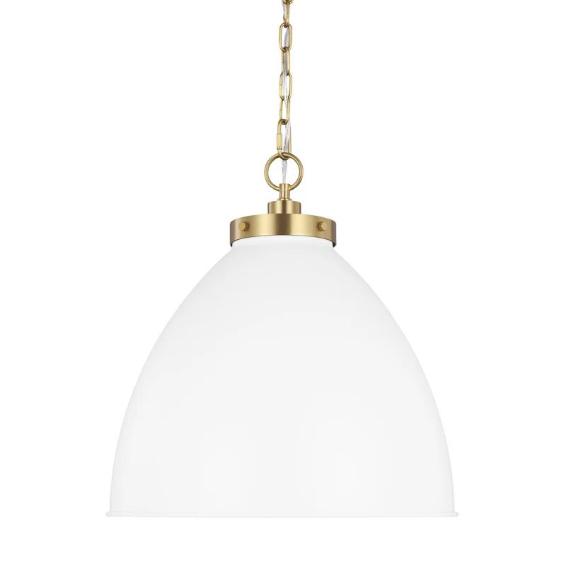 Matte White and Burnished Brass 17.5" Indoor/Outdoor Bowl Pendant Light