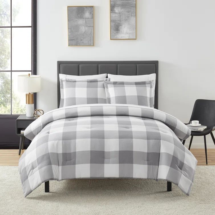 Twin White and Gray Microfiber Down Alternative Bed in a Bag Set