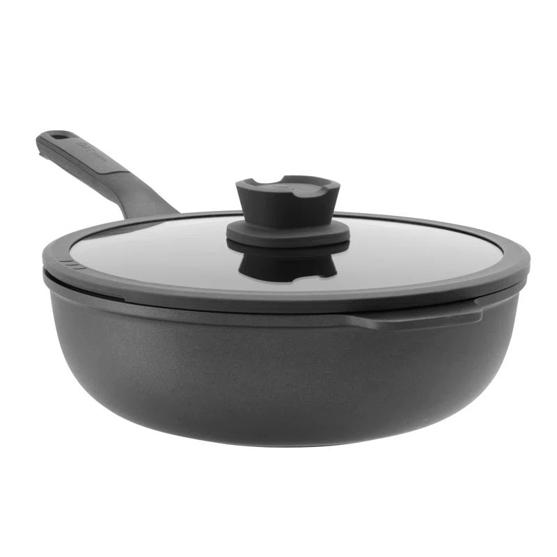 Leo Stone+ Nonstick Ceramic Black Wok Pan with Glass Lid