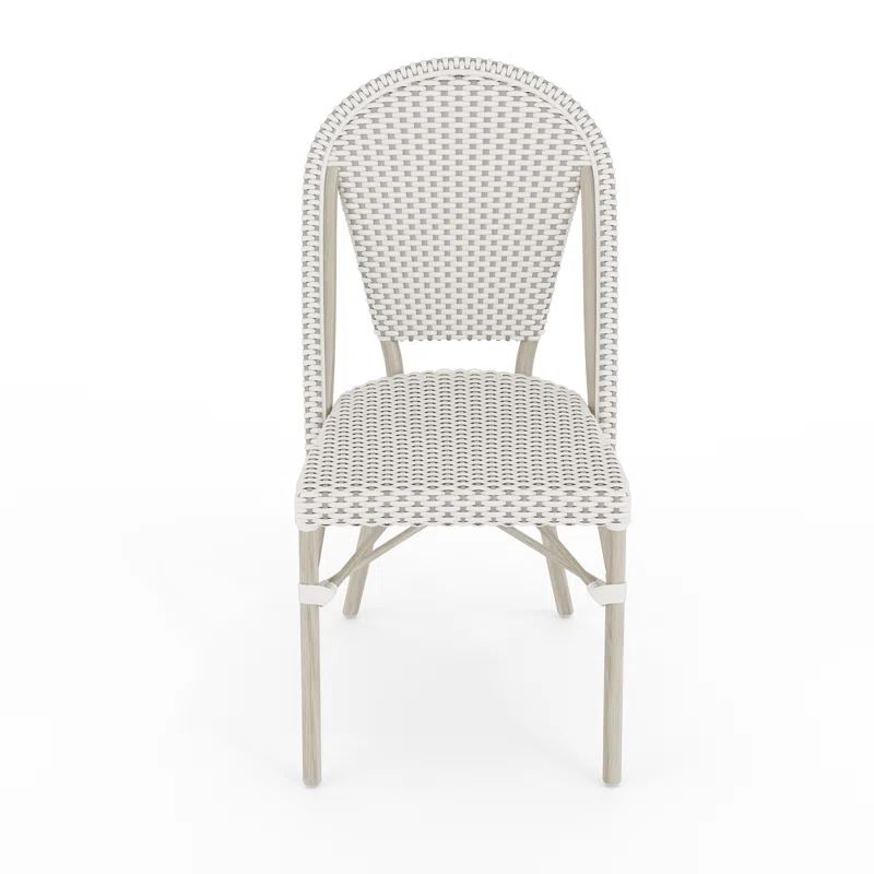 Gray and White Woven Rattan Indoor-Outdoor Bistro Chair