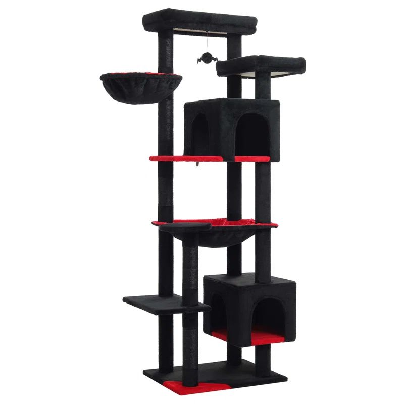 Tall Black and Red Sisal Cat Tree Tower with Hammock and Condo