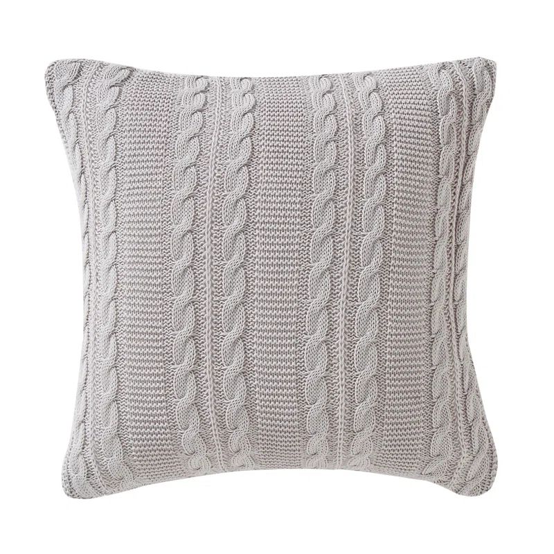 Dublin 18" Square Silver Cotton Cable Knit Throw Pillow