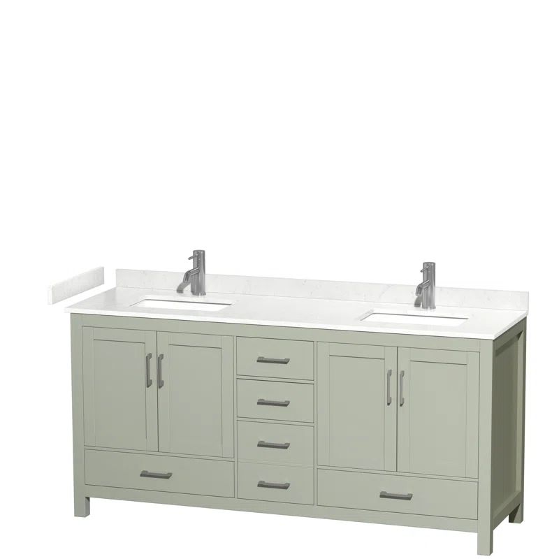 Light Green Freestanding Double Bathroom Vanity with Cultured Marble Top