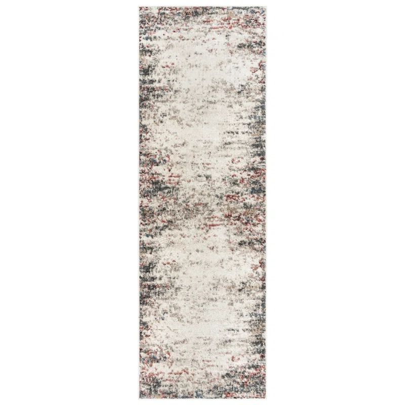 Ivory and Multi-Color Tufted Polypropylene Runner Rug