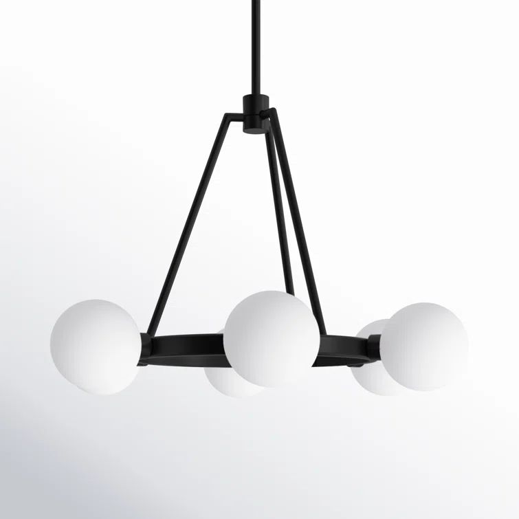 Midnight Black 6-Light Wagon Wheel Chandelier with Frosted Glass Shades