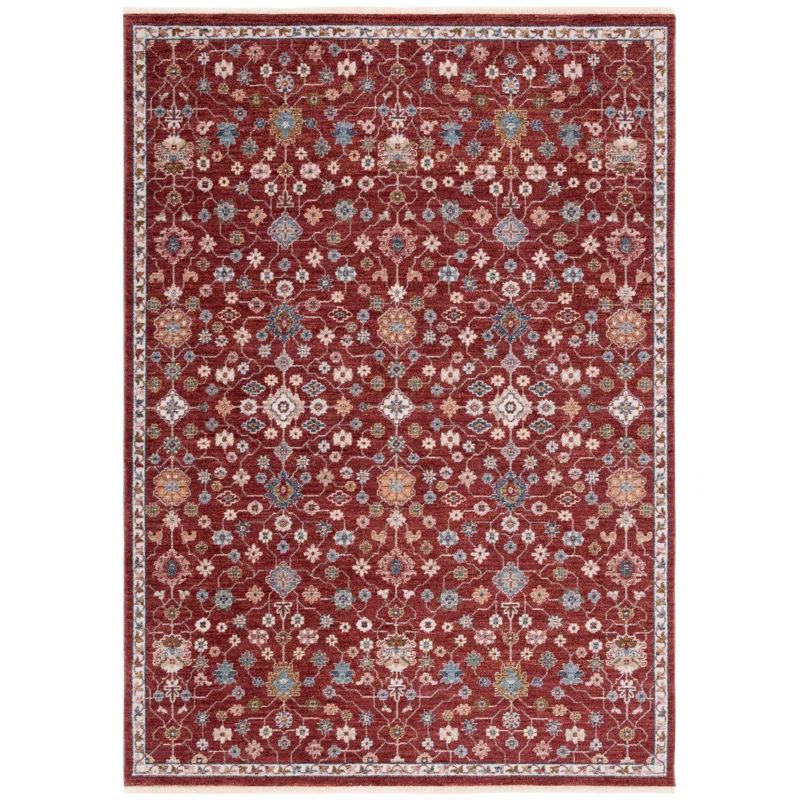 Handmade Red and Ivory Floral Synthetic 5' x 7' Rug