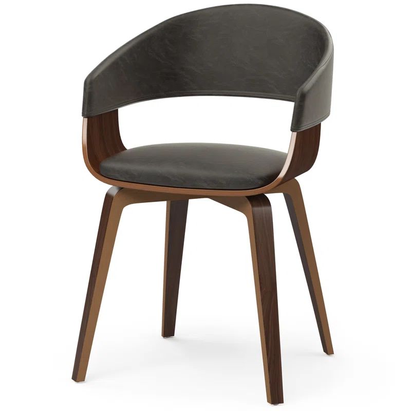 Distressed Brown Faux Leather Upholstered Bentwood Dining Chair