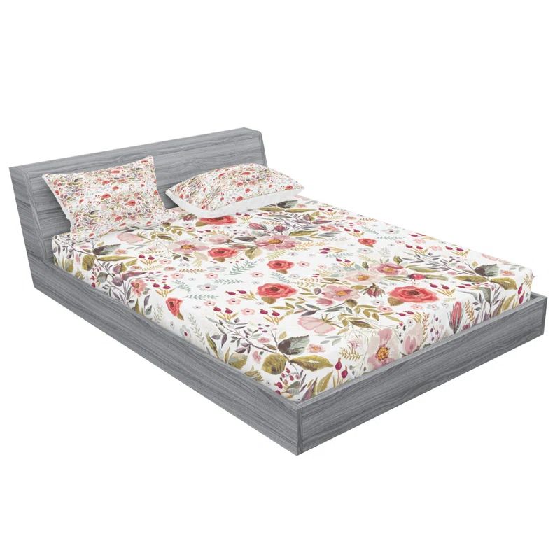 Full Pink Floral Microfiber Bedding Set with Pillowcases