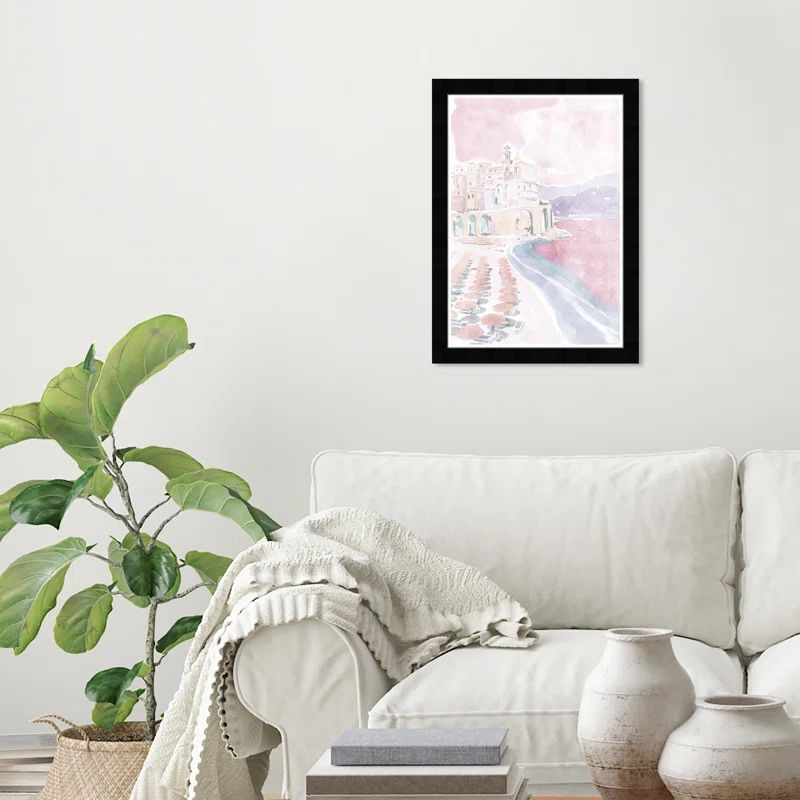 Coastal Coral Beach Print in Black Satin Frame, 15" x 21"