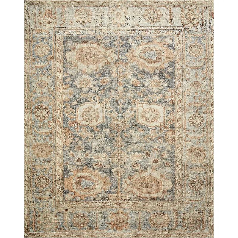 Blue and Beige Rectangular Synthetic Oriental Rug