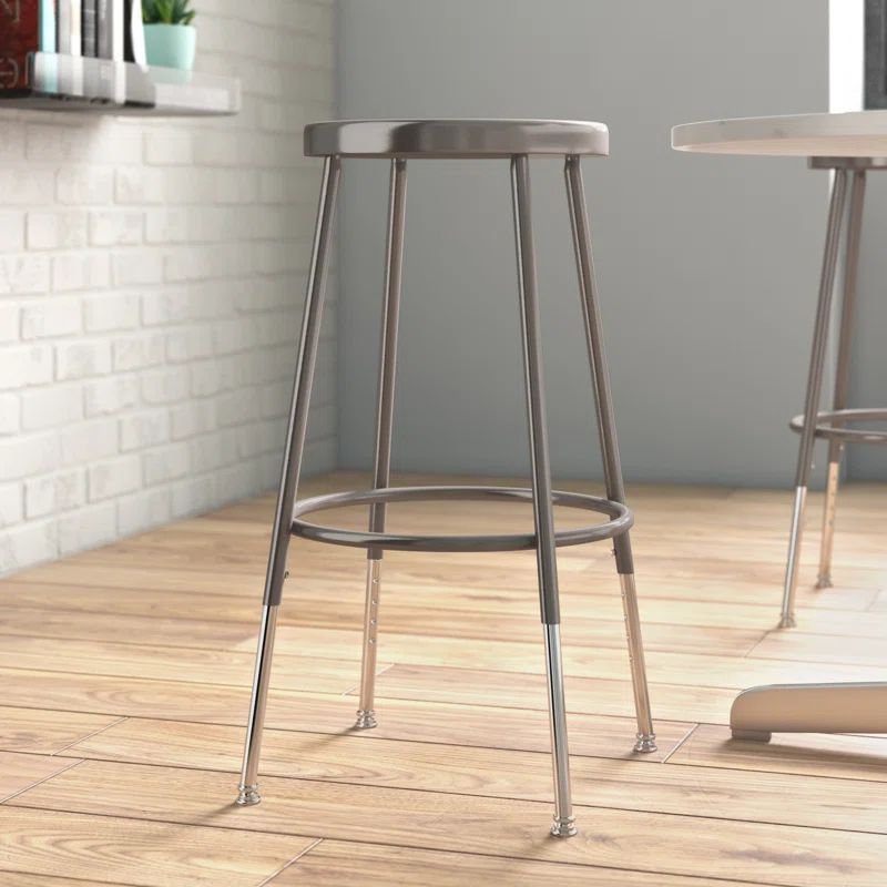 Adjustable Gray Steel Backless Stool with Footrest Ring