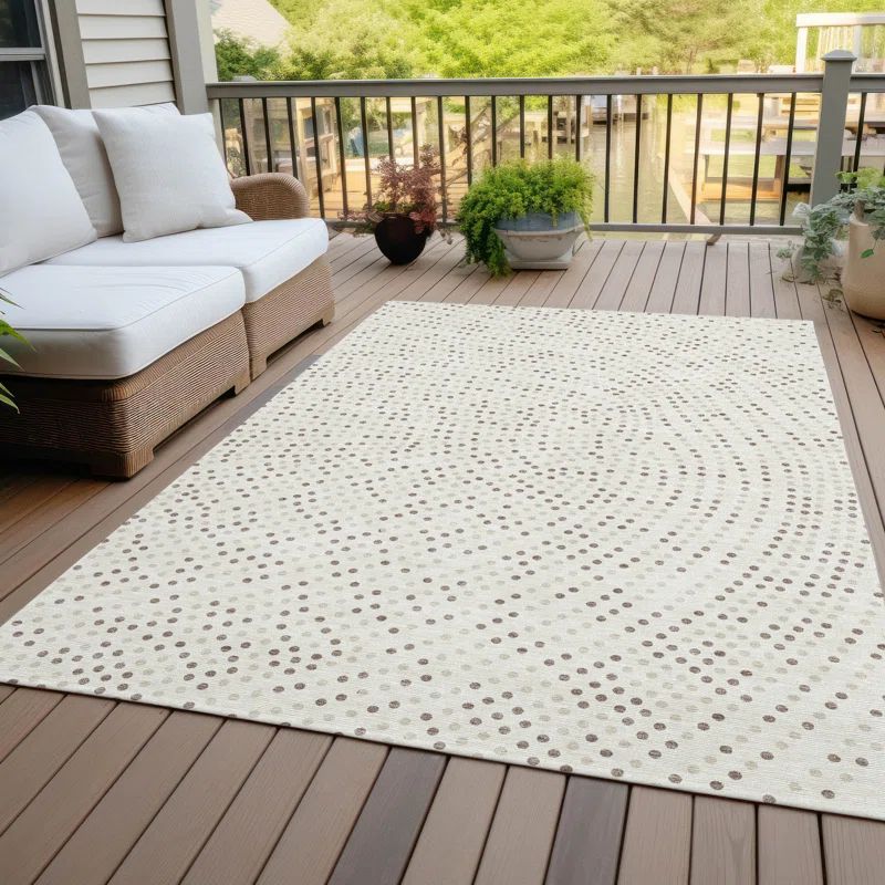 Ivory Synthetic Flat Woven Round Area Rug, 3' x 5'