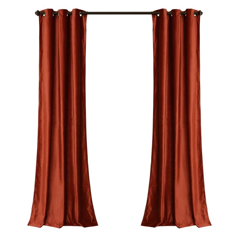 Rust Velvet Room Darkening Grommet Curtain Panels, Set of 2