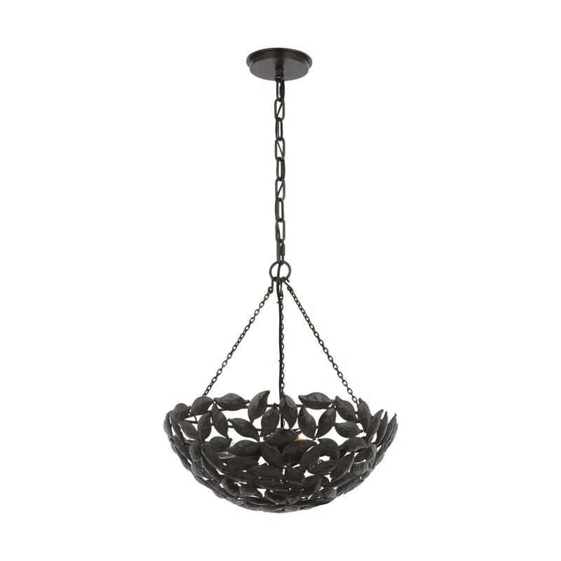 Aged Iron 16" Leaf Motif Bowl Pendant Light