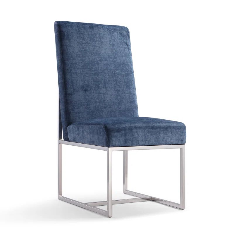 Blue Velvet Upholstered Metal Side Chair with High Back