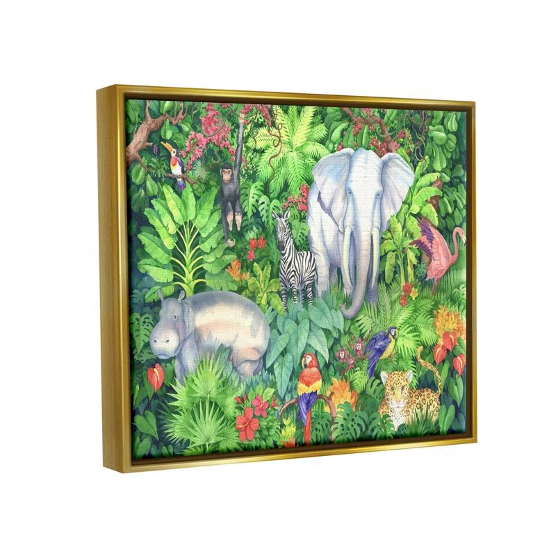 Gold Floater Framed Jungle Safari Animal Canvas Wall Art