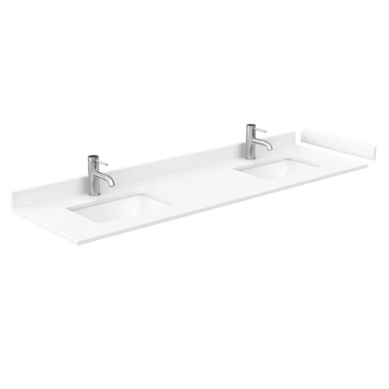 72" White Cultured Marble Double Bathroom Vanity Top with Sinks