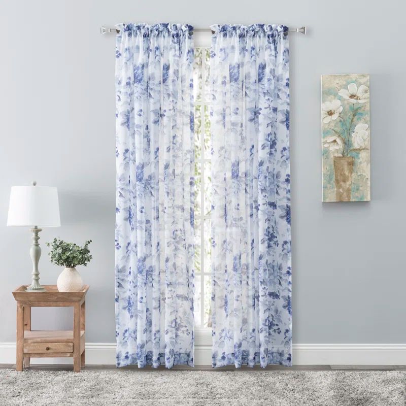 Grape Floral Sheer Rod Pocket Window Curtain Panel
