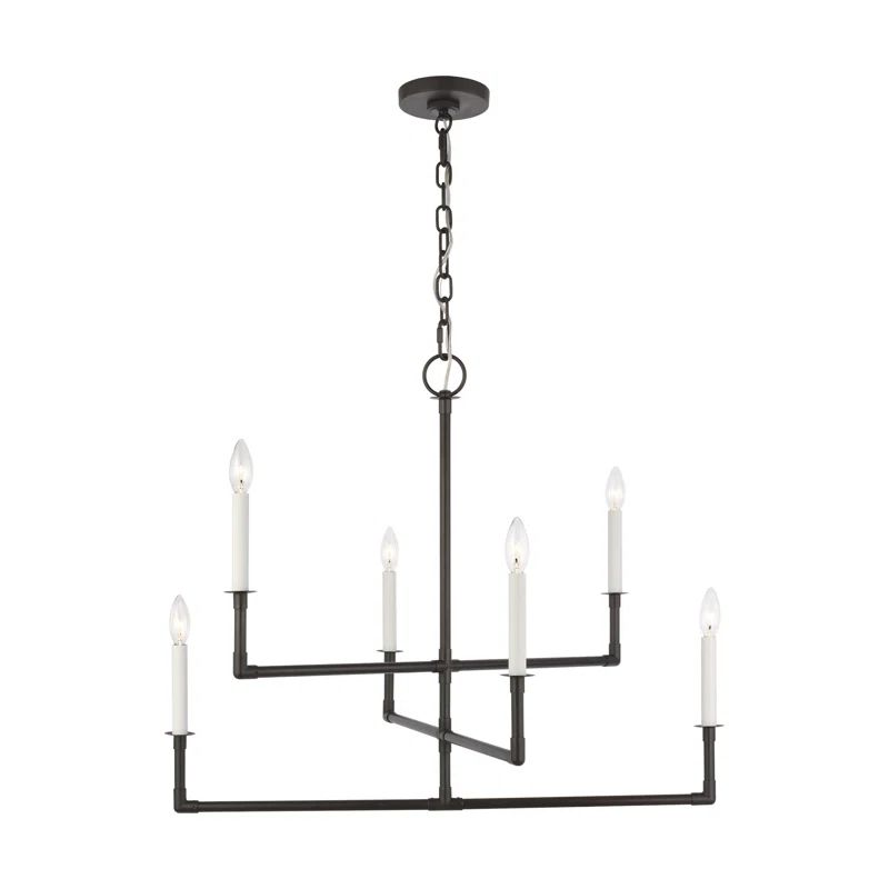 Aged Iron 6-Light Candle Style Chandelier with White Holders