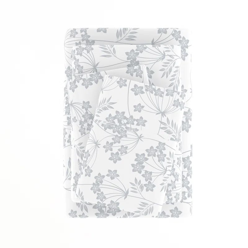 Full Size Blue Floral Microfiber Deep Pocket Sheet Set