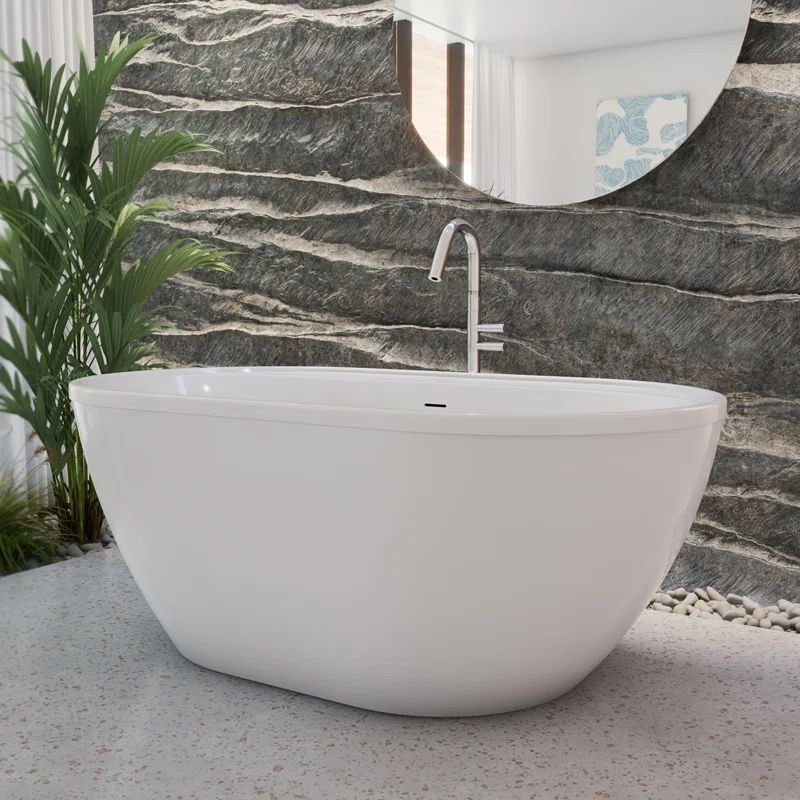 Essence 60-Inch White Acrylic Oval Freestanding Soaking Bathtub