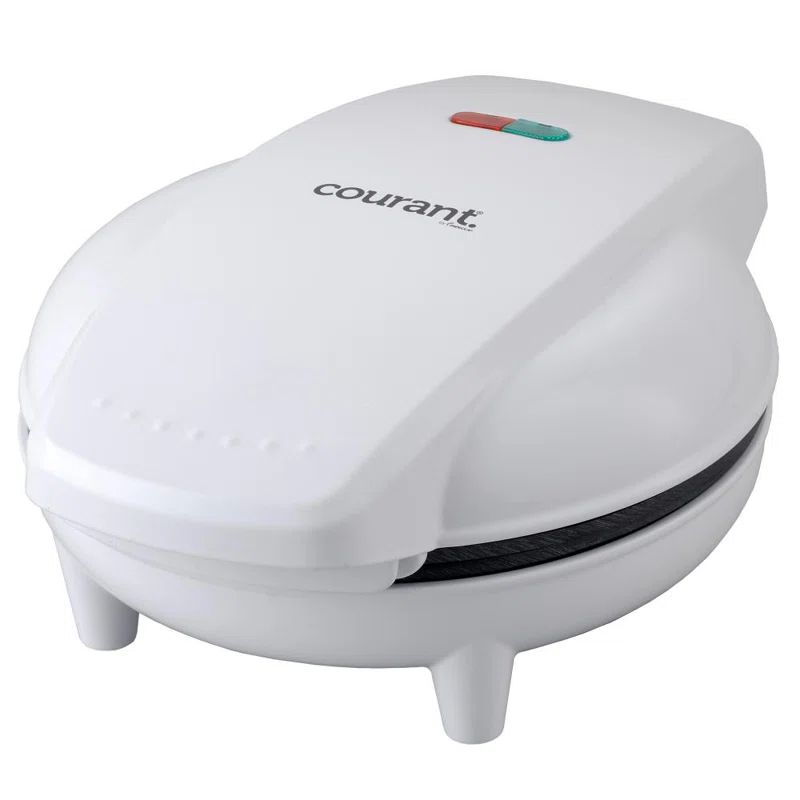 Compact White Non-Stick Belgian Waffle Maker with Adjustable Temperature