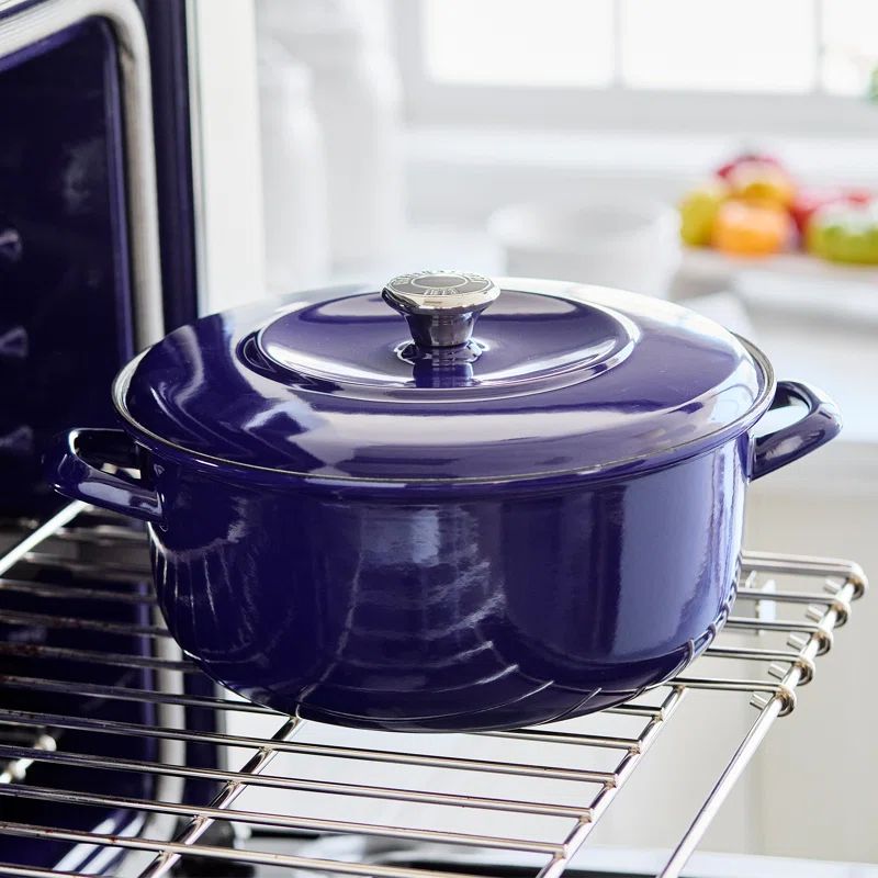 Cobalt Blue Enameled Iron 7-Quart Round Dutch Oven with Lid