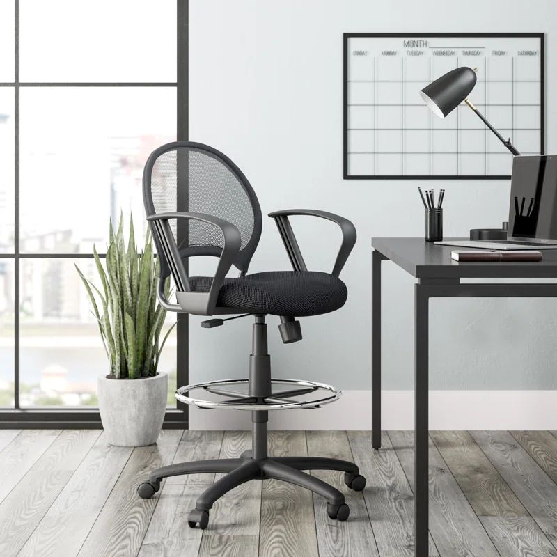 Black Mesh High Back Swivel Drafting Chair with Fixed Arms