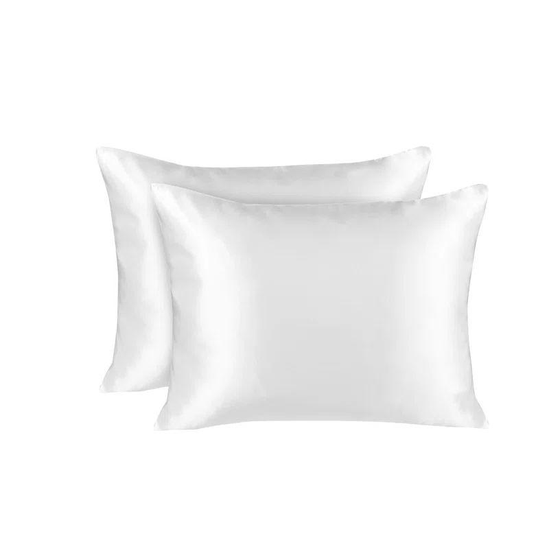 White Satin Silk Standard Pillowcase with Zipper Closure, 2-Pack