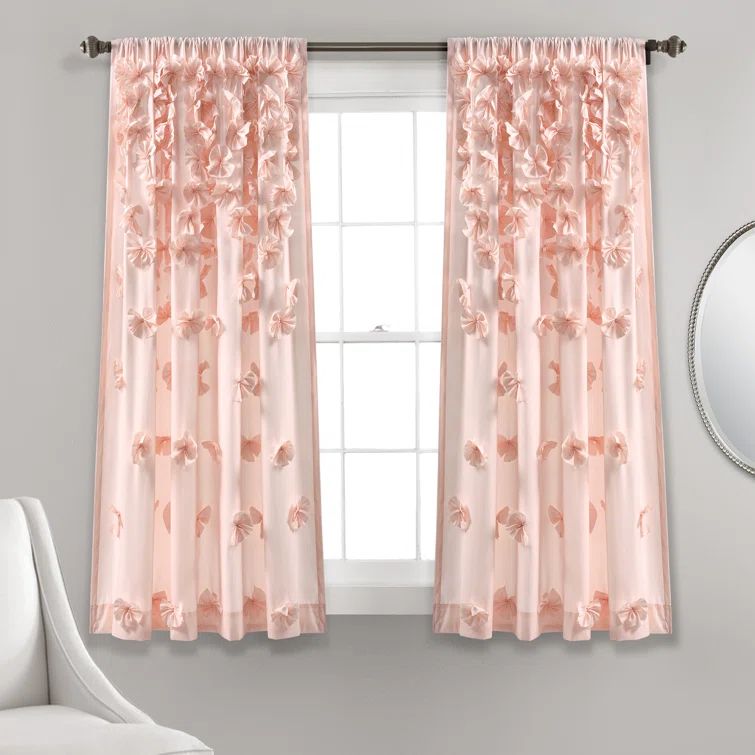 Blush Polyester Light-Filtering Rod Pocket Window Panel with Bow Details
