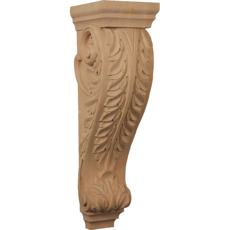 Medium Alder Acanthus Wood Corbel, 5"W x 5"D x 10"H