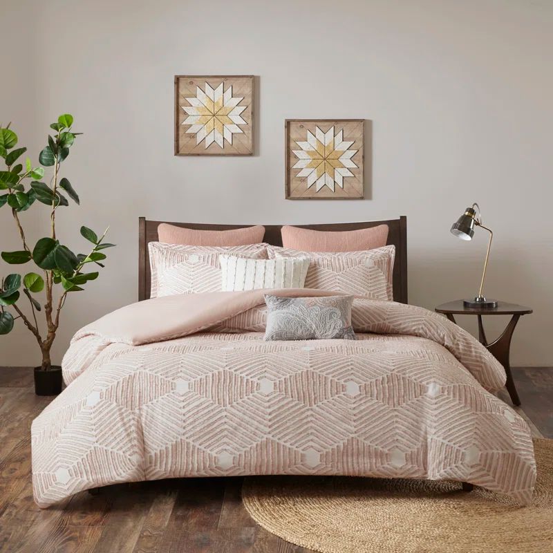 Blush Cotton Jacquard Full Comforter Set with Shams