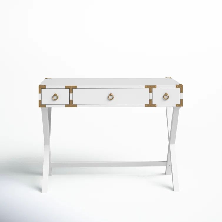 Butler Loft Glossy White Campaign Writing Desk with Dark Bronze Accents