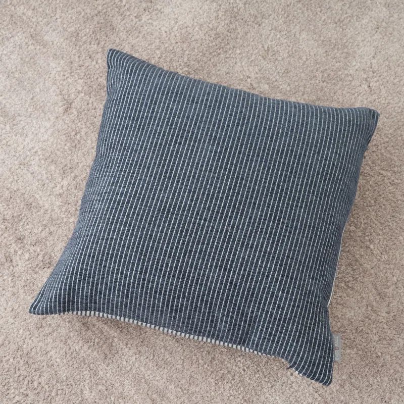 Elsa 18" Black and White Reversible Woven Pinstripes Pillow