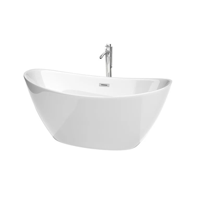 Dorrit 60" White Acrylic Freestanding Soaking Bathtub with Polished Chrome Faucet