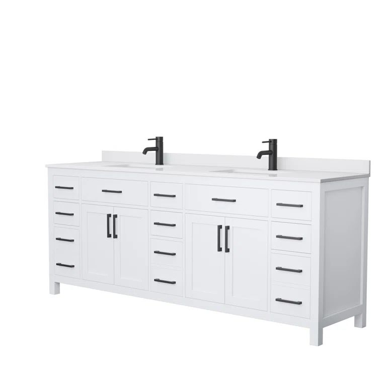 Beckett 84" White Double Bathroom Vanity with Matte Black Hardware