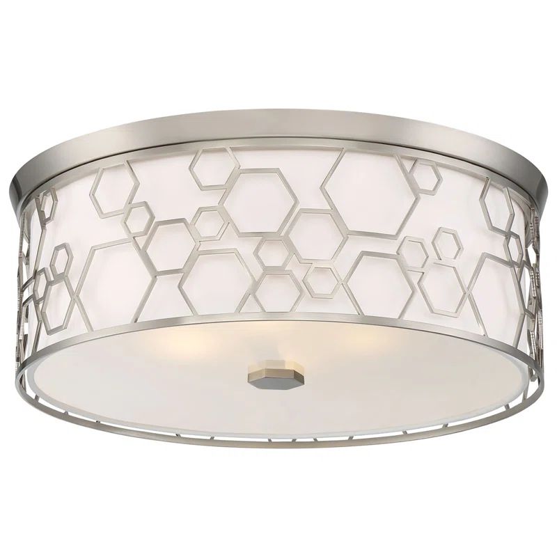 17" Brushed Nickel LED Drum Ceiling Light with White Linen Shade