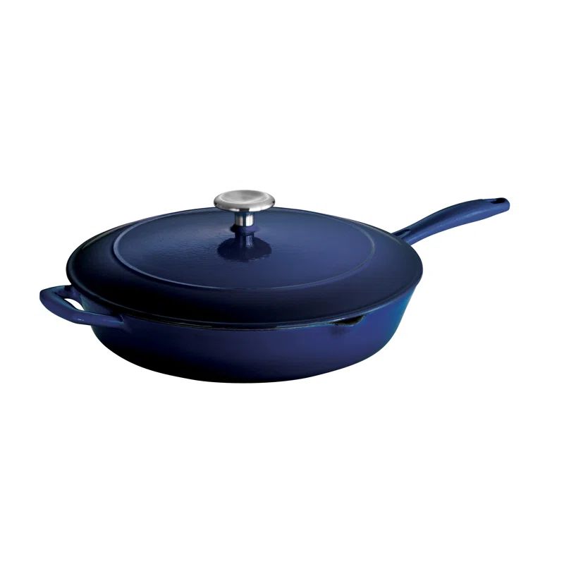 Gradated Cobalt 12" Enameled Cast Iron Skillet with Lid