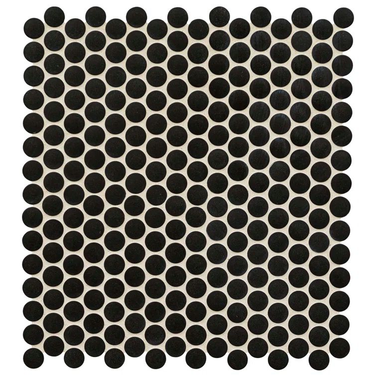 Nero Matte Black Penny Round Porcelain Mosaic Tile 12x13