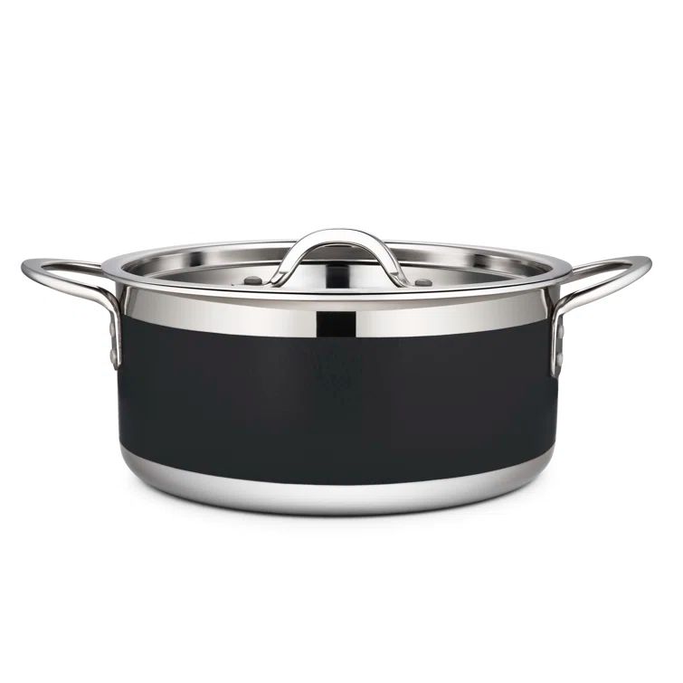 Black 4.28 qt. Stainless Steel Soup Pot with Riveted Handles