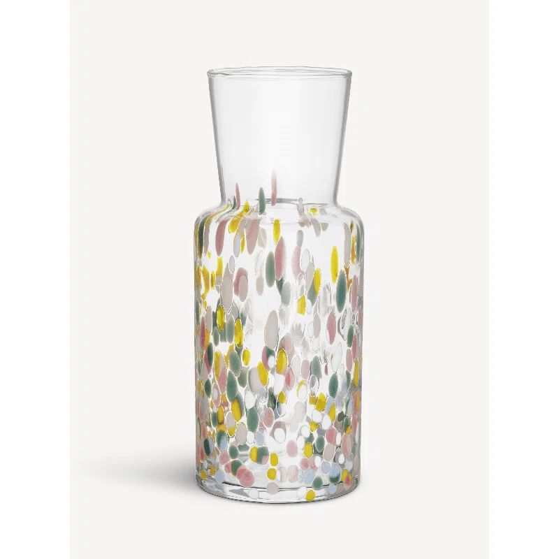 Tall Clear Glass Vase with Multicolor Floral Design