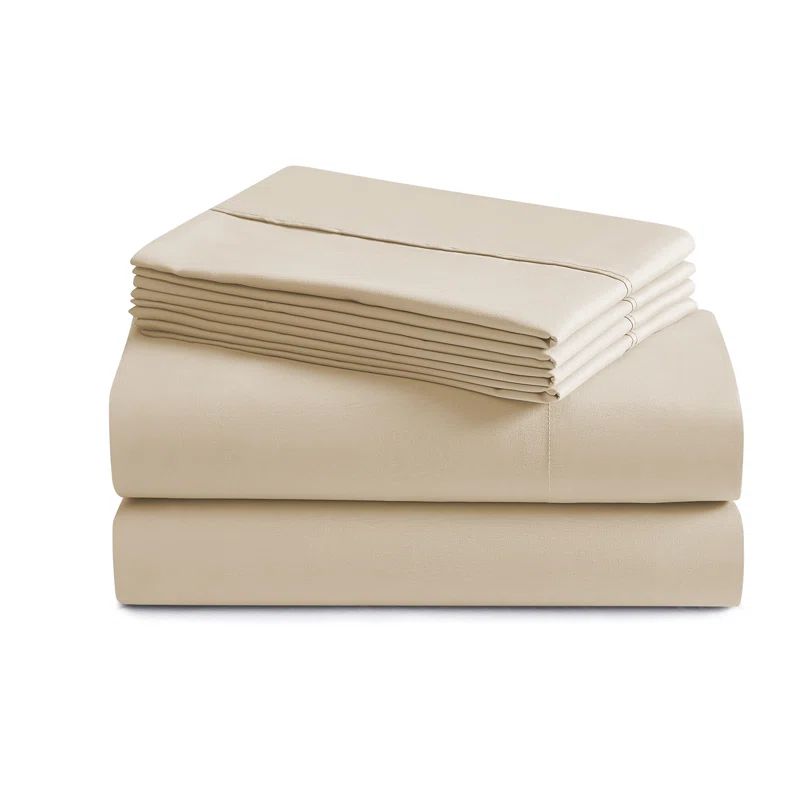 Beige Queen Microfiber Deep Pocket 6-Piece Sheet Set